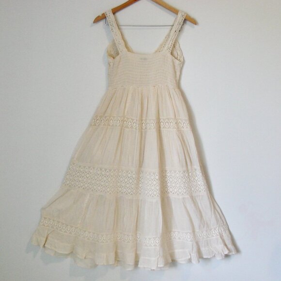 Cream Prairie Maxi Dress Crochet Lace Romantic Boho Coastal Cowgirl Beach Medium - Picture 12 of 16
